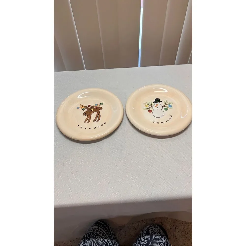 HAUSENWARE CHRISTMAS PLATES DISHES REINDEER & SNOWMAN
